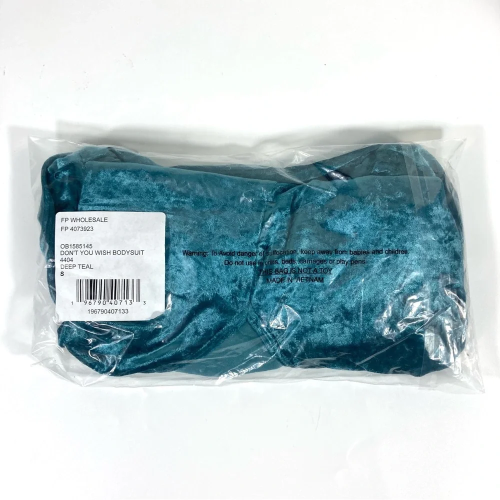 Free People Top Free People Don't You Wish Velvet Bodysuit S Deep Teal - Picture 9 of 14